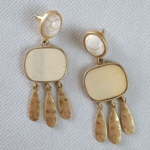 Dangling Chandelier Earrings | Wood Metal Stone Gold Tone